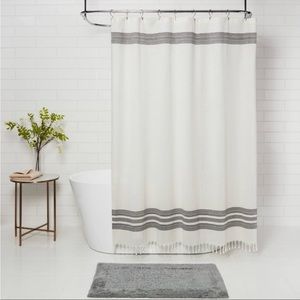 NWT - Target Threshold - Striped Fringe Shower Curtain Off-White
